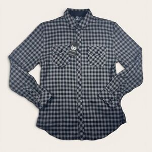 NWT TD‎ Apparel Mens XL Grey and Black Plaid Flannel Shirt Long Sleeve Tactical